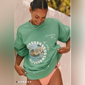 Celandine/Anthropologie Crew Neck Graphic Sweatshirt in Green Size S/M. NWT